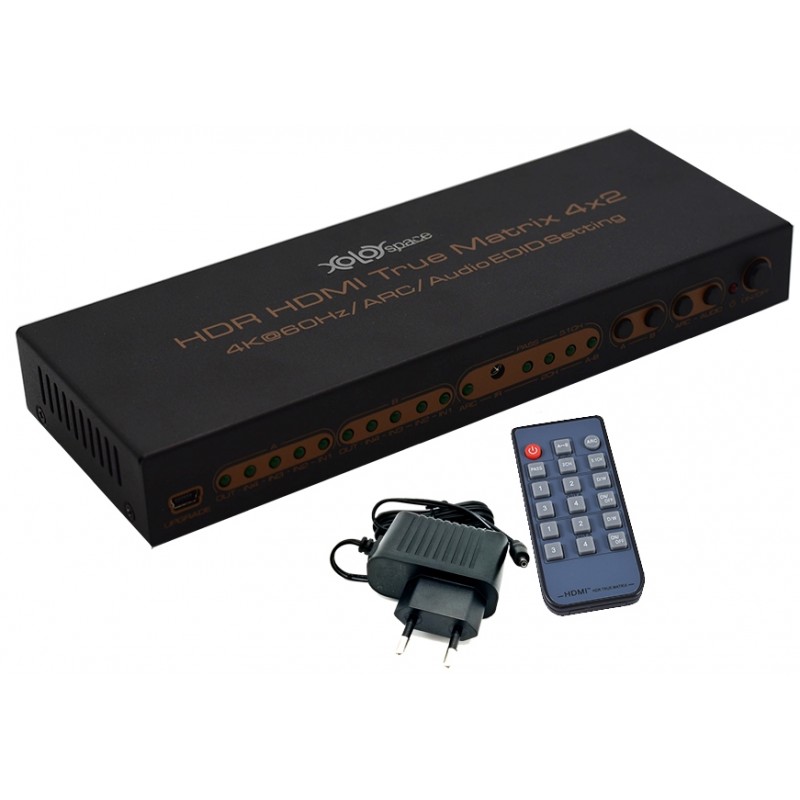 XOLORSpace HDMI Matrix 4x2 4K SPDIF 3.5mm Pilot Wyjście A i B HDR HDCP 2.2