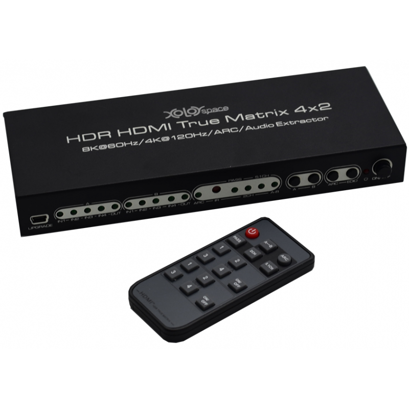XOLORSpace HDMI Matrix 4x2 8K 60Hz 4K 120Hz SPDIF 3.5mm Pilot Wyjście A i B HDR HDMI 2.1